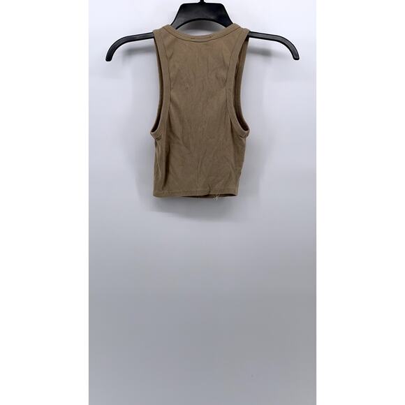 ZARA Women's Tan Rib Knit Casual Crewneck Sleeveless Cropped Top SZ S - Picture 3 of 11